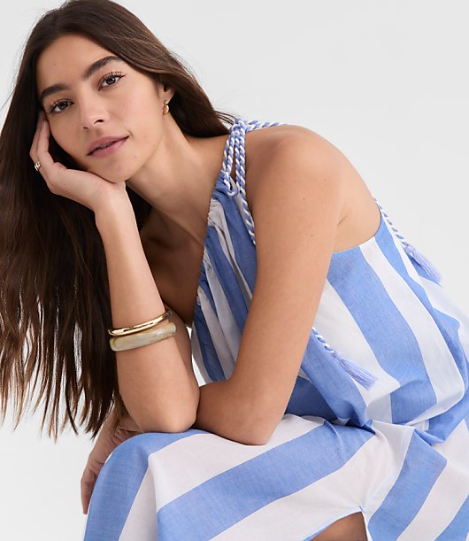 Petite LOFT Beach Striped One Shoulder Swimsuit Coverup
