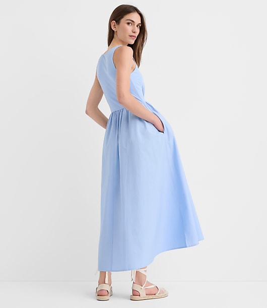 Ruched Mixed Media Midi Pocket Dress