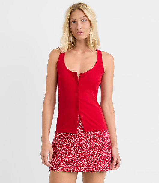 Scalloped Pointelle Button Tank Top
