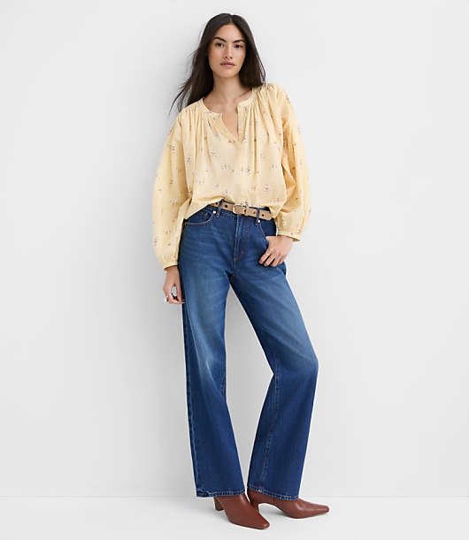 Petite Floral Balloon Sleeve Blouse
