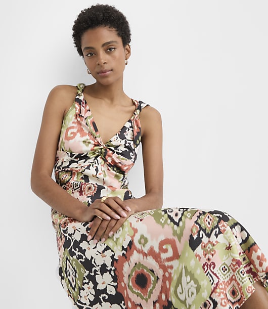 Loft Garden Ikat Twist Double V Midi Dress