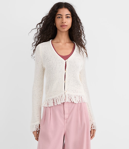 Fringe V-Neck Cardigan