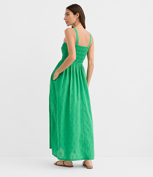 LOFT Beach Ikat Clip Smocked Maxi Pocket Dress