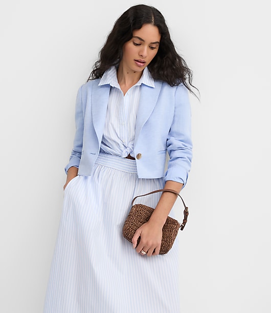 Petite Striped Poplin Twist Midi Pocket Shirtdress