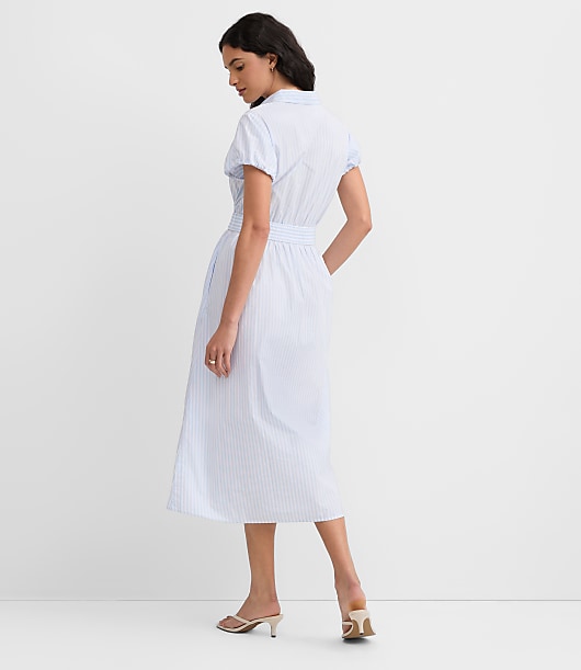 Petite Striped Poplin Twist Midi Pocket Shirtdress