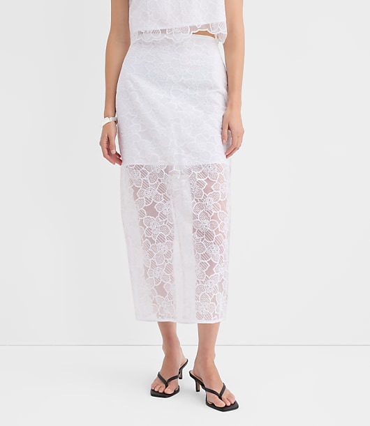 Lace Overlay Midi Skirt
