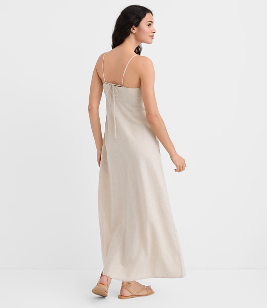 LOFT Beach Beaded Ruched Linen Cotton Maxi Dress