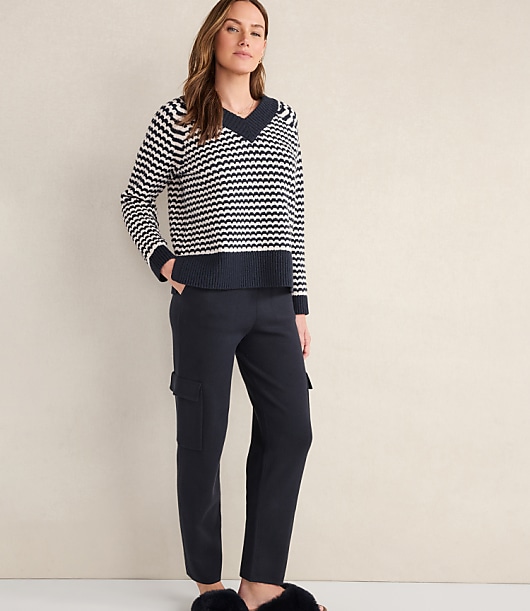 Haven Well Within Organic Cotton Blend Two-Tone V-Neck Sweater