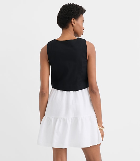 Petite Linen Cotton Vest Ruffle Mini Dress