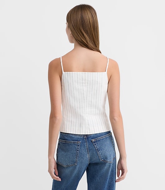 Pinstripe Cotton Linen Strappy Vest Top