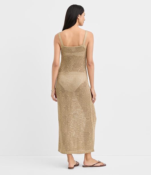 Petite LOFT Beach Shimmer Pointelle Sweater Maxi Swimsuit Coverup