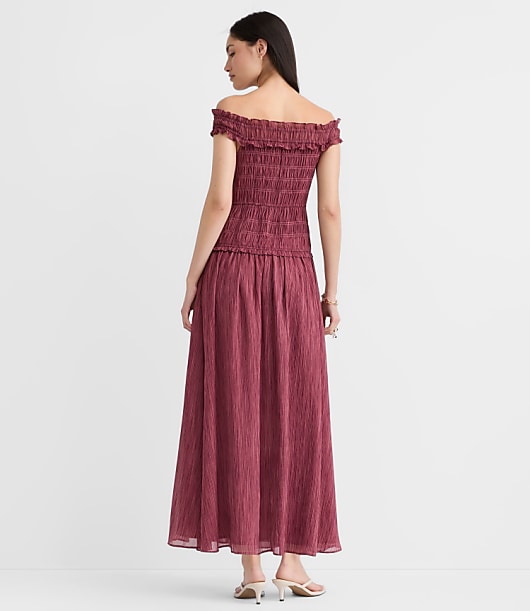 Stripe Smocked Off The Shoulder Maxi Dress