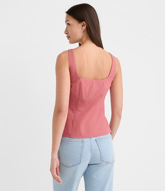 Seamed Linen Cotton Peplum Top
