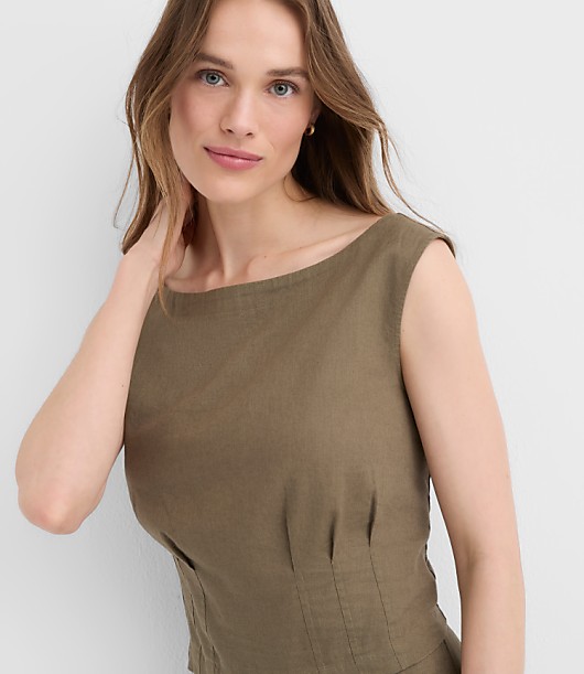 Linen Cotton Pleated Boatneck Top