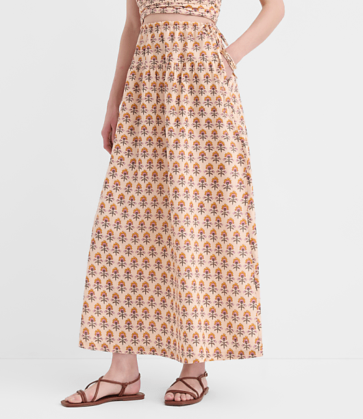 LOFT Beach Garden Linen Cotton Drawstring Maxi Pocket Skirt