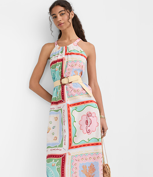 Riviera Linen Cotton Midi Pocket Halter Dress