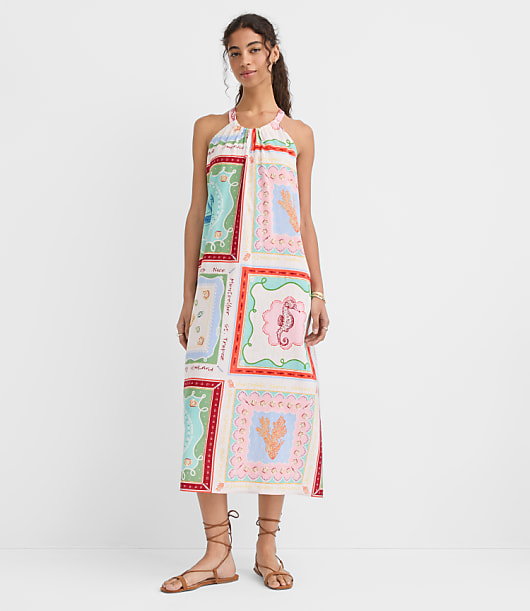 Riviera Linen Cotton Midi Pocket Halter Dress