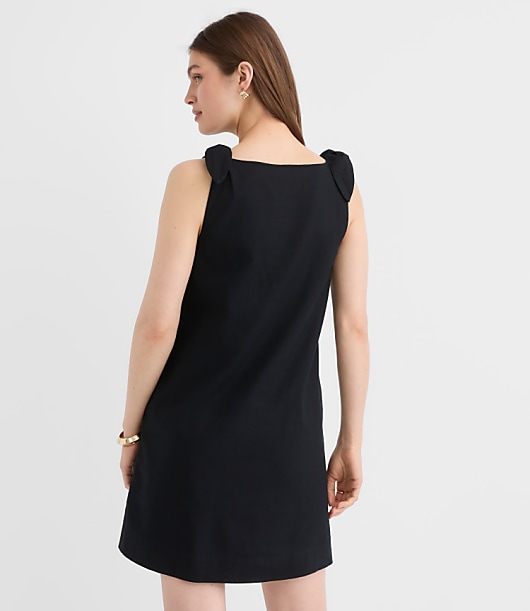 Petite Linen Cotton Tie Boatneck Mini Dress