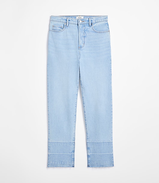 Rivete Petite Curvy Unpicked High Rise Straight Jeans in Wave Wash