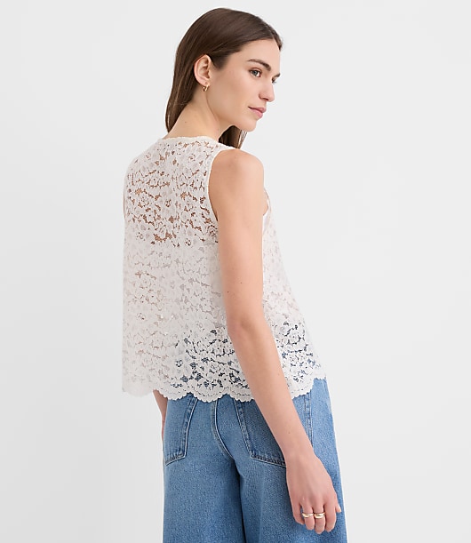 Petite Scalloped Floral Lace Bow Vest