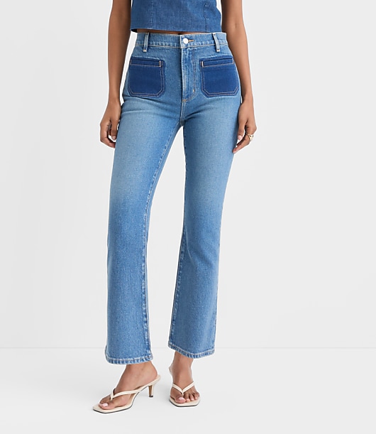 Rivete Tall High Rise Kick Crop Jeans in Shadow Blue Wash