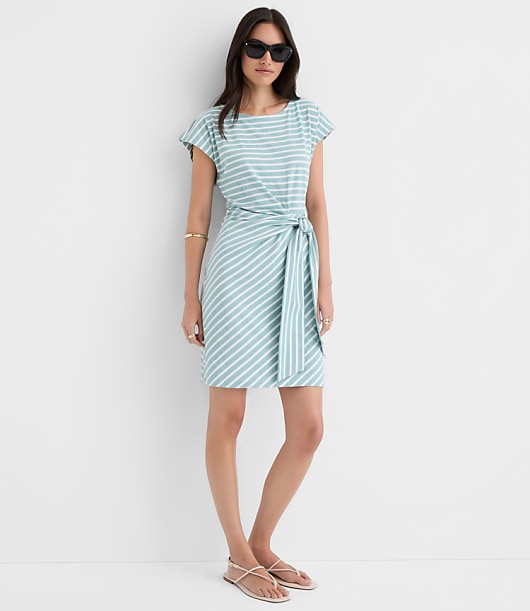 Petite Striped Side Tie Wedge Tee Mini Dress - Smokey Opal