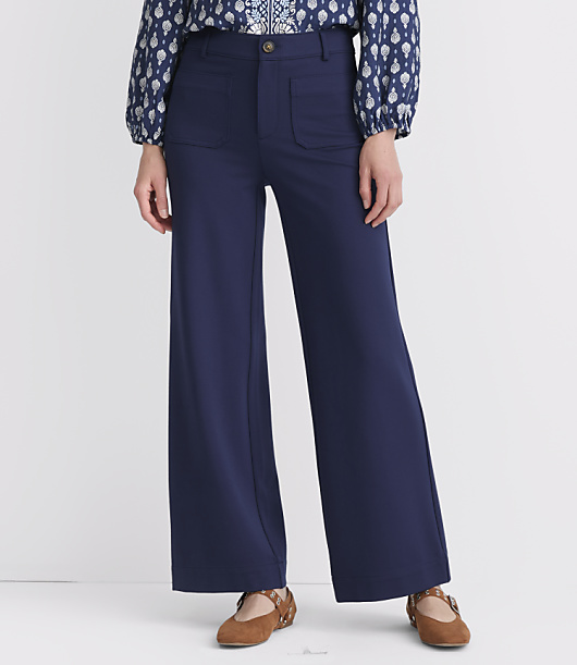 Tall Palmer Wide Leg Pants in Ponte - Deep Space Blue
