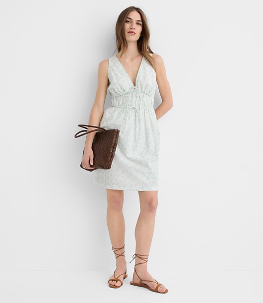 Petite Floral Bow Poplin Mini Pocket Dress