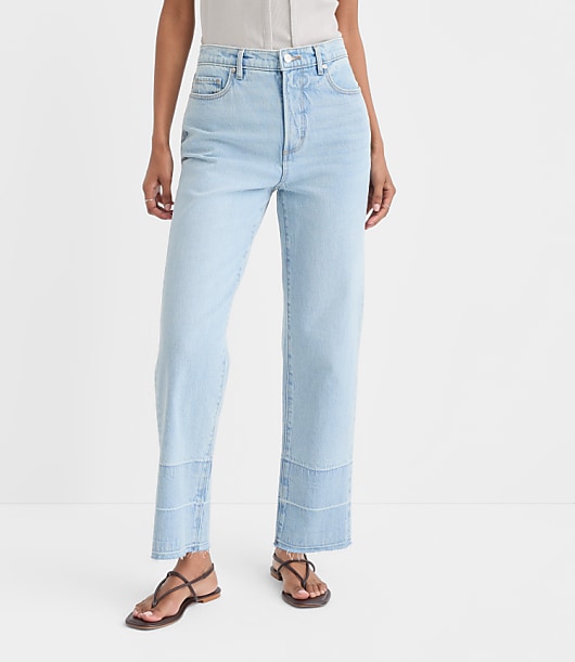 Rivete Tall Unpicked High Rise Straight Jeans in Wave Wash