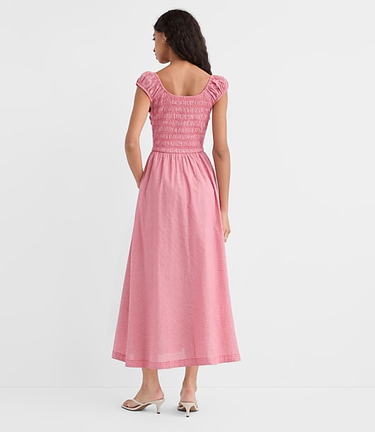 Petite Gingham Smocked Cap Sleeve Midi Pocket Dress - Maple Cherry