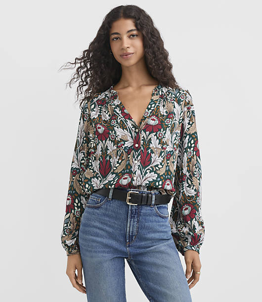 Garden Ruffle Split Neck Blouse