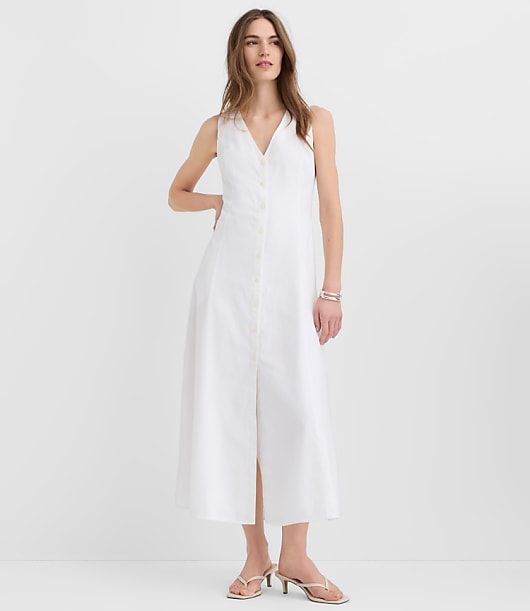Petite Linen Cotton Vest Midi Dress