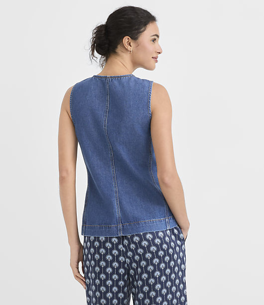Petite Seamed Denim Vest in Classic Mid Wash