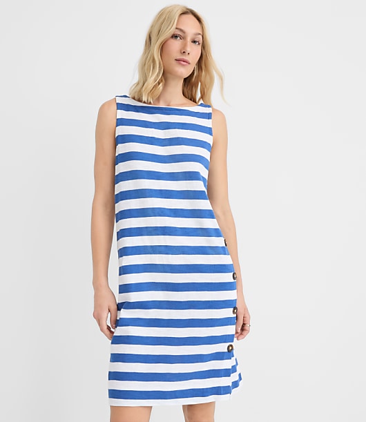Loft Petite Striped Side Button Mini Dress