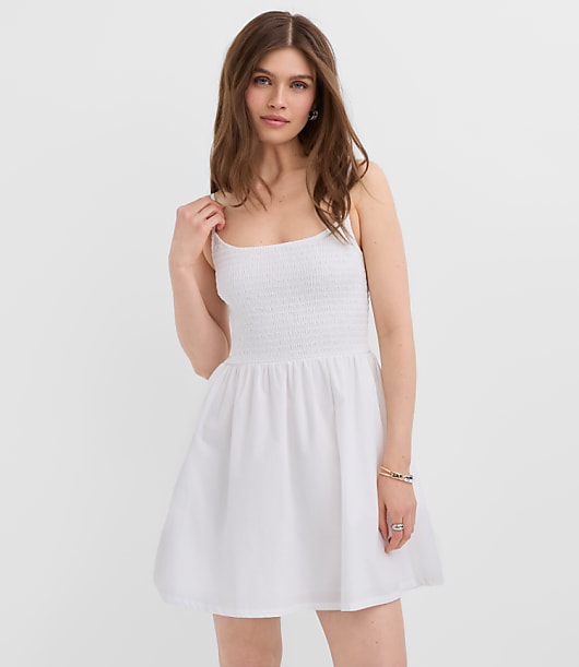 Petite Poplin Strappy Smocked Mini Pocket Dress