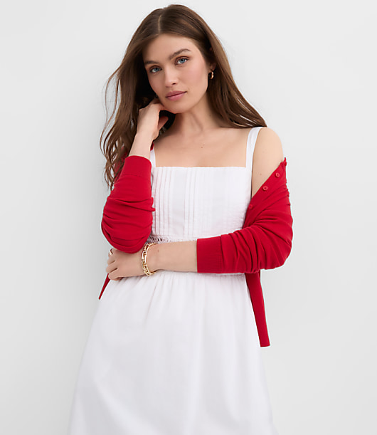 Petite Lace Trim Pintucked Midi Pocket Dress
