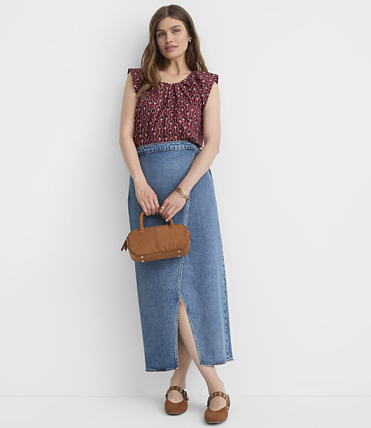 Denim Midi Wrap Skirt in Bright Mid Indigo Wash