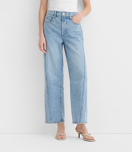 Rivete Twist Seam High Rise Wide Leg Crop Jeans in Original Medium Stone Wash
