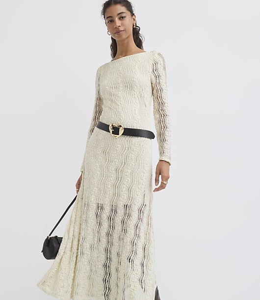 Lace Boatneck Midi Dress