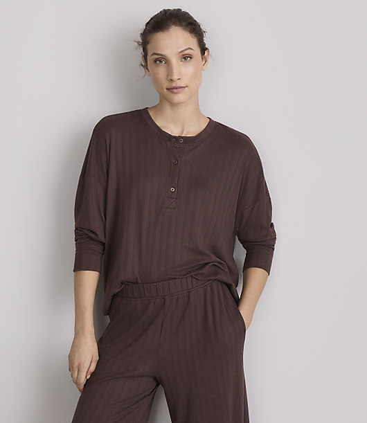 Lou & Grey Brushed Pointelle Henley Pajama Top