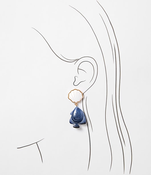 Mother Of Pearl Seashell & Fish Drop Earrings