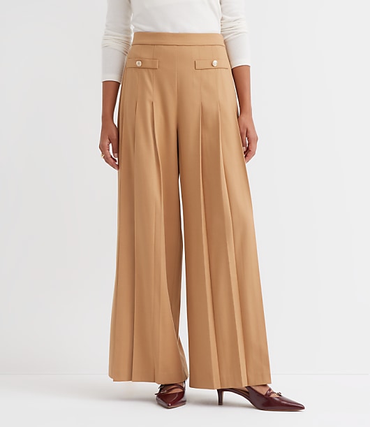 Pleated Ultra Wide Leg Pants in Twill