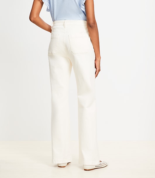 Petite High Rise Relaxed Flare Utility Jeans in Ivory