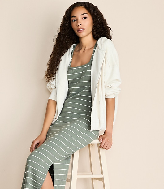 Lou & Grey Stripe Ribbed Maxi Elbow Sleeve Dress