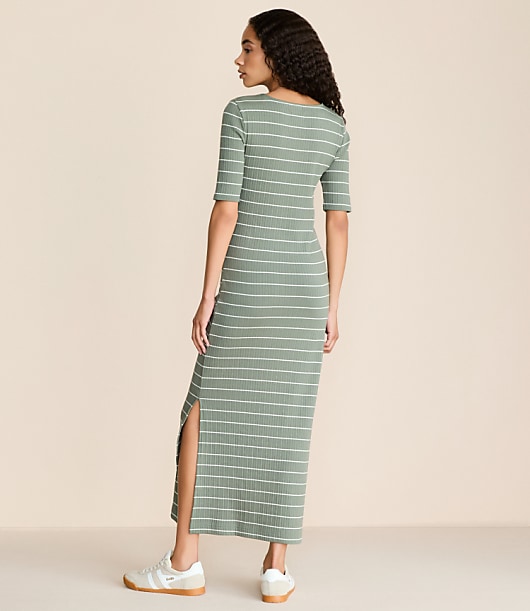 Lou & Grey Stripe Ribbed Maxi Elbow Sleeve Dress