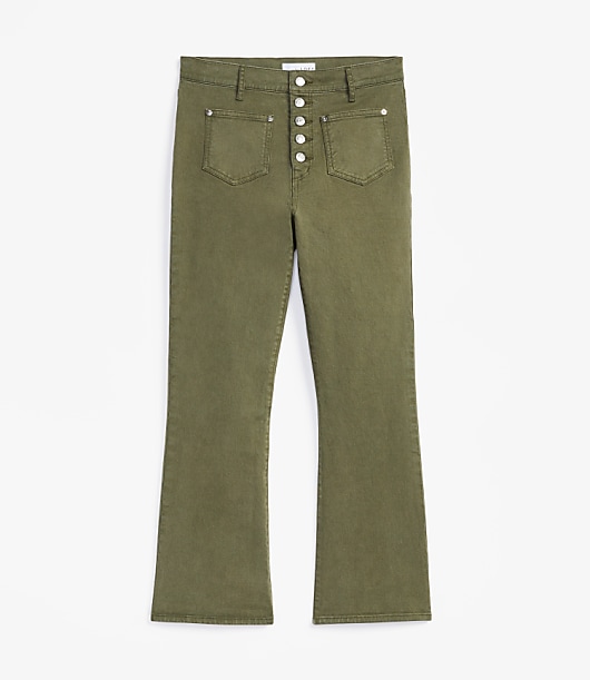 Patch Pocket High Rise Kick Crop Jeans in Evening Olive