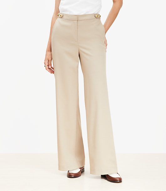 Tab Waist Wide Leg Pants in Twill