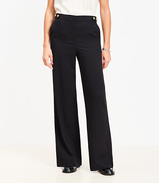 Tab Waist Wide Leg Pants in Twill