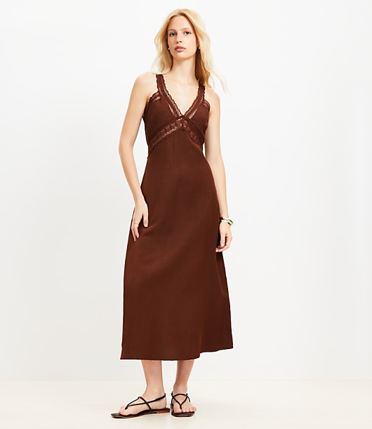 Loft Lace Trim Linen Blend Midi Dress
