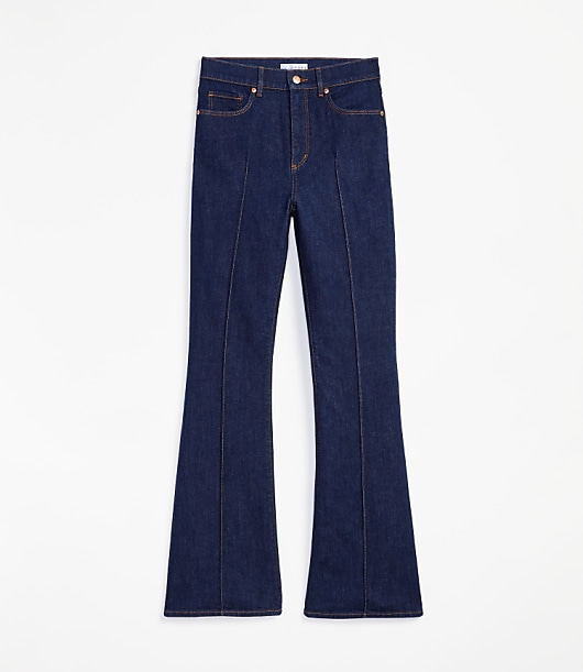 Pintucked High Rise Slim Flare Jeans in Classic Rinse Wash